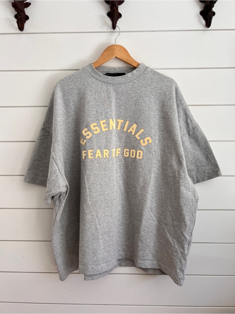 Fear of God Essentials Grey Tee with Pale Yellow Logo